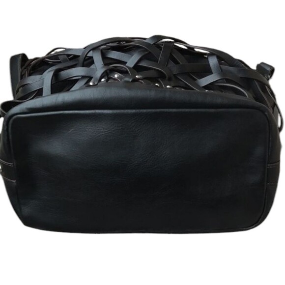 Etienne Aigner Black Vegan Leather Basket Weave Drawstring Hobo Bag - Picture 5 of 9